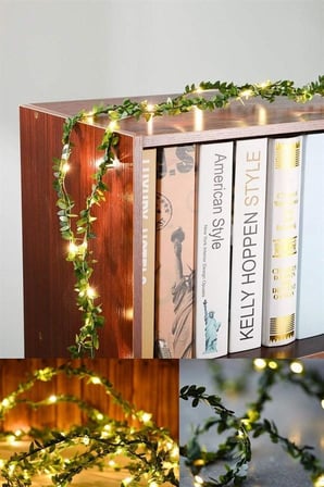 BUFFER® Yapraklı Dekorlu 3 Metre Peri Led Pilli  Işık Yılbaşı Aydınlatma